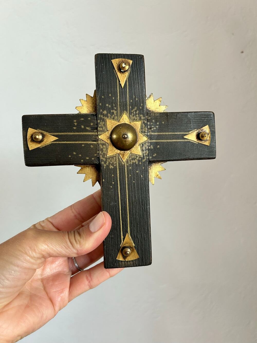 Signed Jose Solis Folk Art Celestial Cross Houston Assemblage Wood